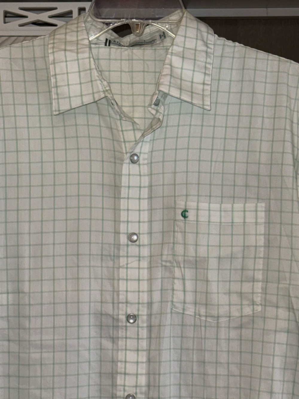 Criquet White Green Check Pearl Snap Short Sleeve Top SZ L NWT Large - Picture 5 of 7